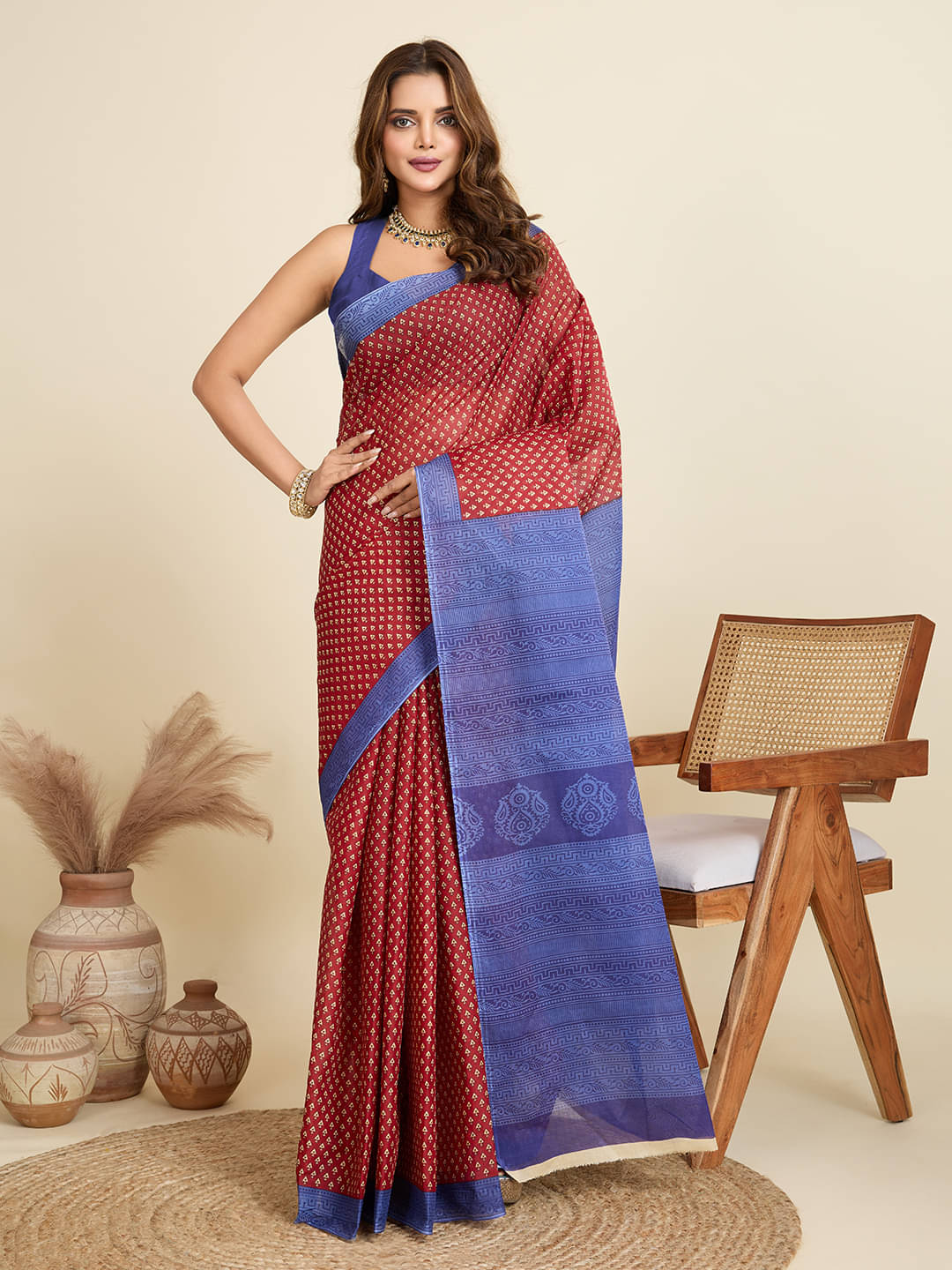 SHANVIKA Cotton Printed Saree Without Blouse Piece ( Red ) SHANVIKA Cotton Printed Saree Without Blouse Piece ( Red )