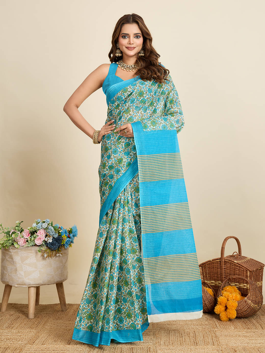     			SHANVIKA Cotton Printed Saree Without Blouse Piece ( Cream )