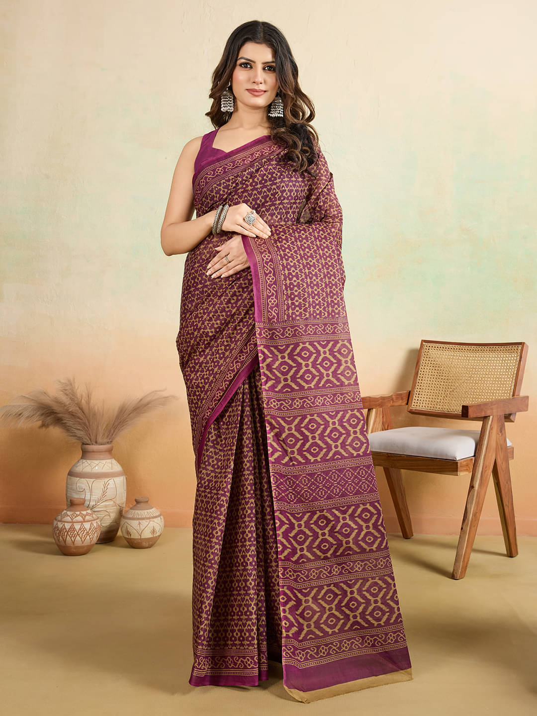    			SHANVIKA Cotton Printed Saree Without Blouse Piece ( Purple )