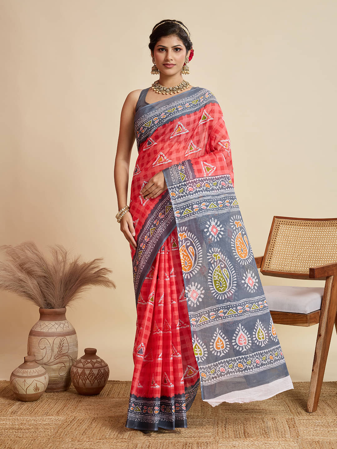 SHANVIKA Cotton Printed Saree Without Blouse Piece ( Coral ) SHANVIKA Cotton Printed Saree Without Blouse Piece ( Coral )