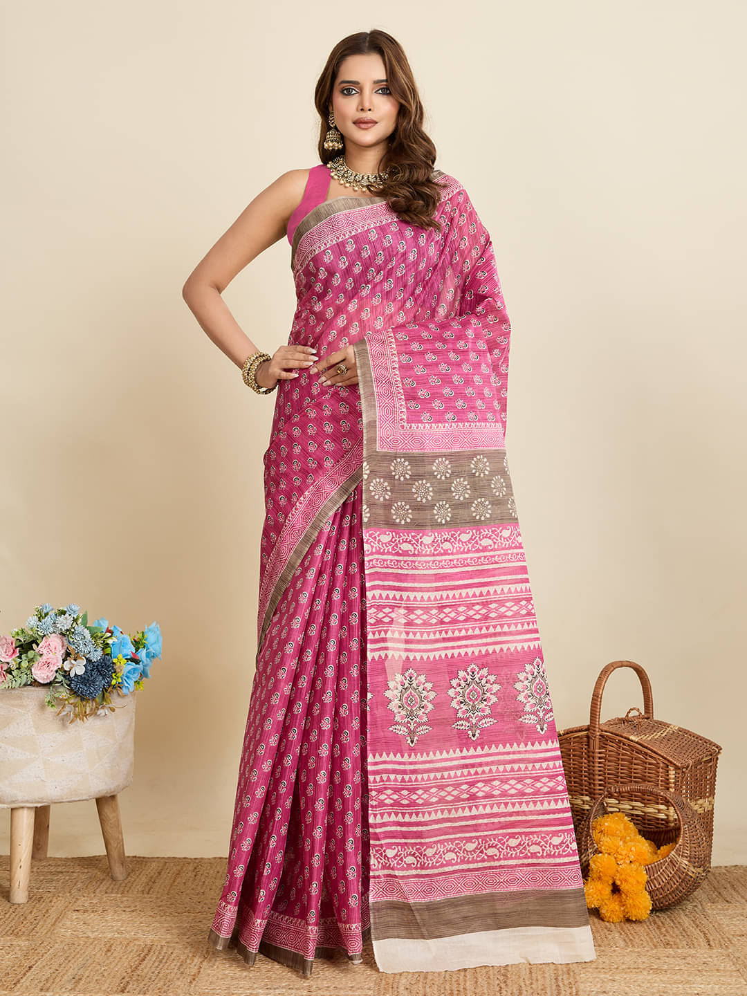 SHANVIKA Cotton Printed Saree Without Blouse Piece ( Pink ) SHANVIKA Cotton Printed Saree Without Blouse Piece ( Pink )