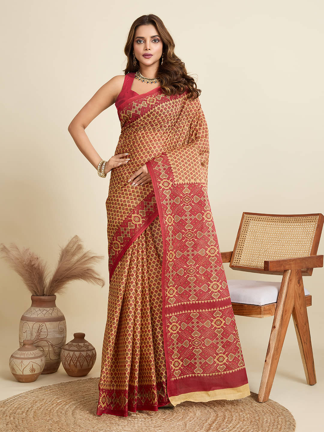     			SHANVIKA Cotton Printed Saree Without Blouse Piece ( Beige )