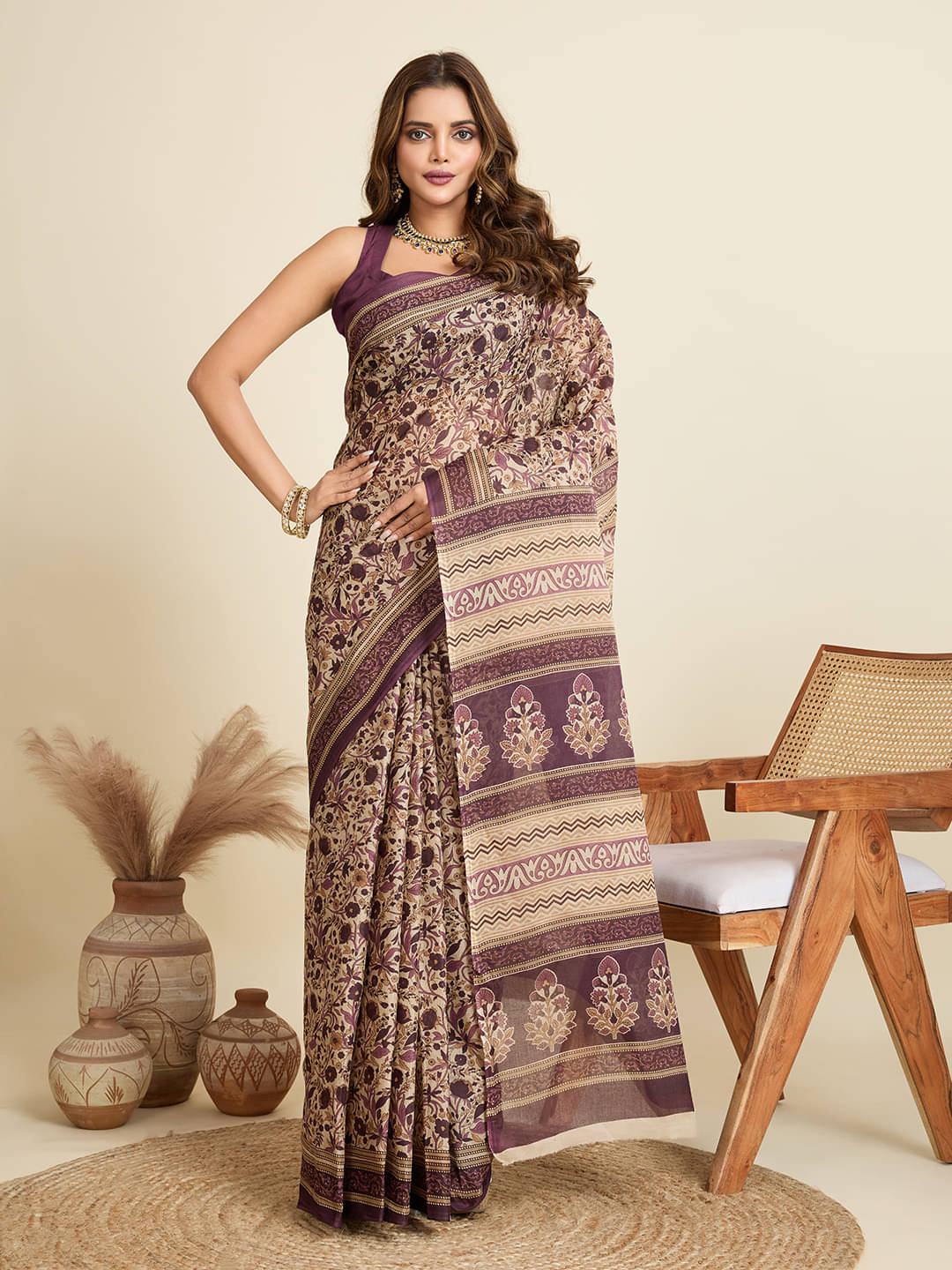     			SHANVIKA Cotton Printed Saree Without Blouse Piece ( Beige )