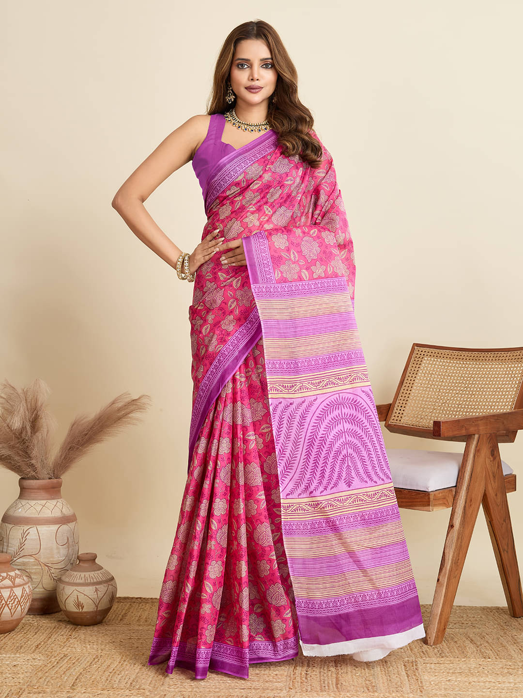 SHANVIKA Cotton Printed Saree Without Blouse Piece ( Pink ) SHANVIKA Cotton Printed Saree Without Blouse Piece ( Pink )