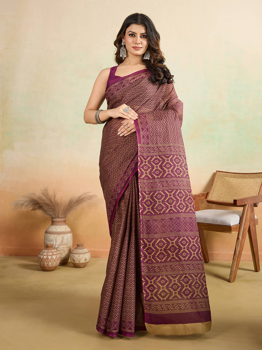 SHANVIKA Cotton Printed Saree Without Blouse Piece ( Purple ) SHANVIKA Cotton Printed Saree Without Blouse Piece ( Purple )