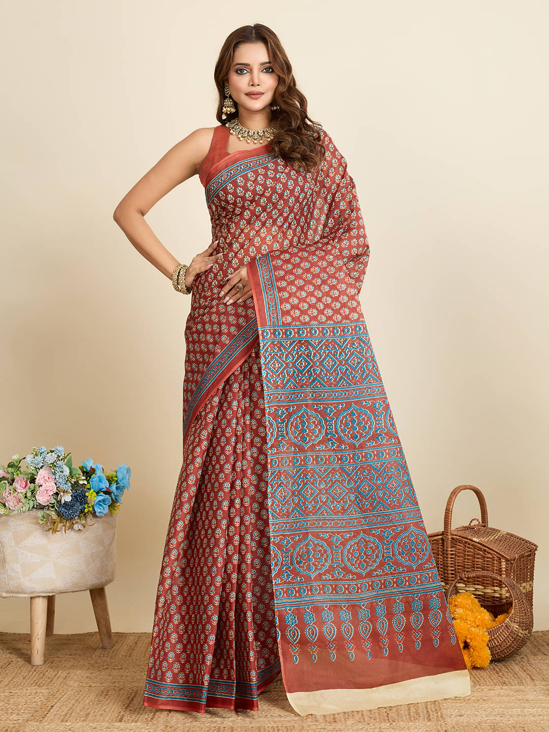     			SHANVIKA Cotton Printed Saree Without Blouse Piece ( Rust )