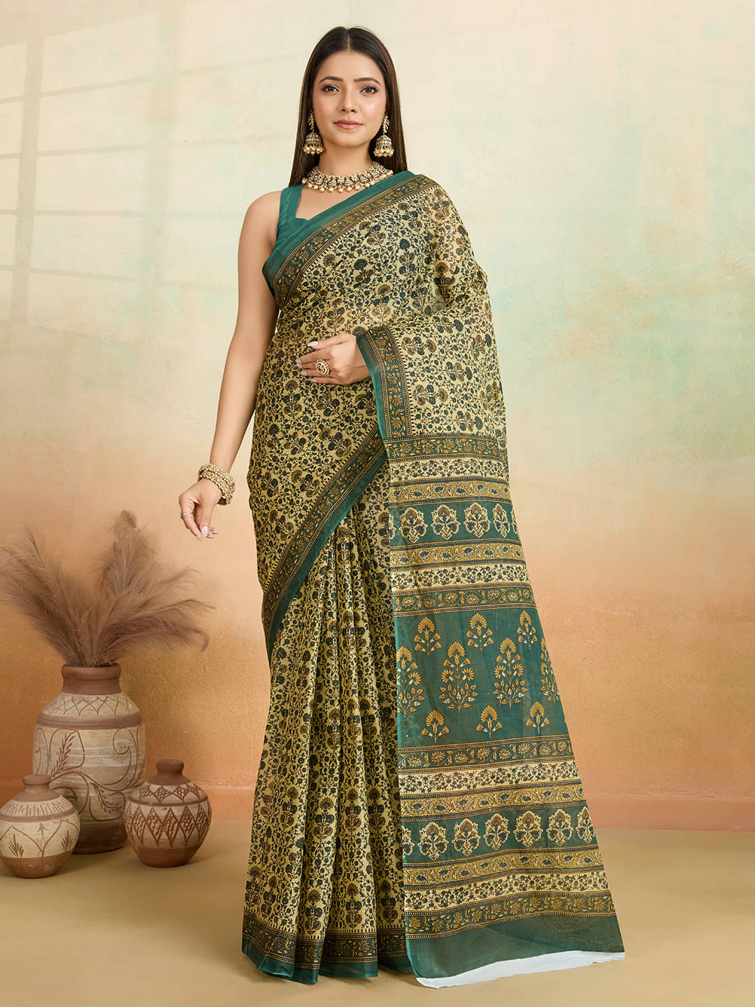 SHANVIKA Cotton Printed Saree Without Blouse Piece ( Beige ) SHANVIKA Cotton Printed Saree Without Blouse Piece ( Beige )