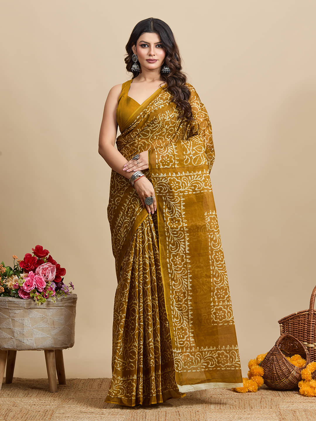     			SHANVIKA Cotton Printed Saree Without Blouse Piece ( Mustard )