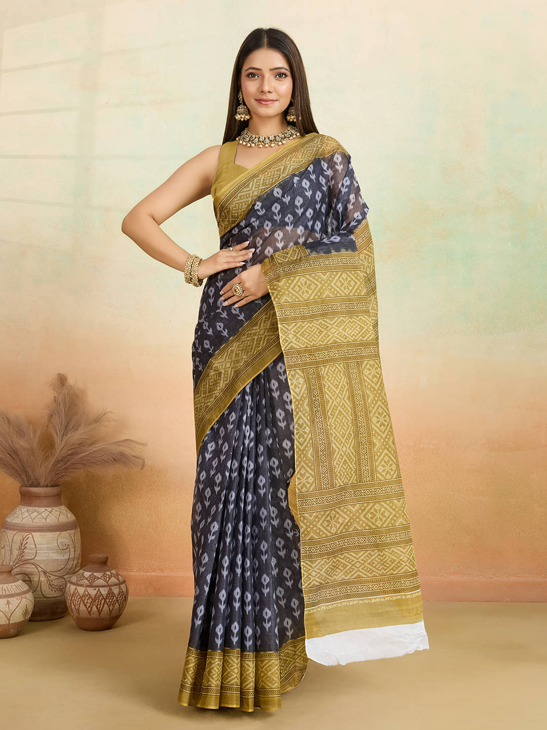     			SHANVIKA Cotton Printed Saree Without Blouse Piece ( Grey )
