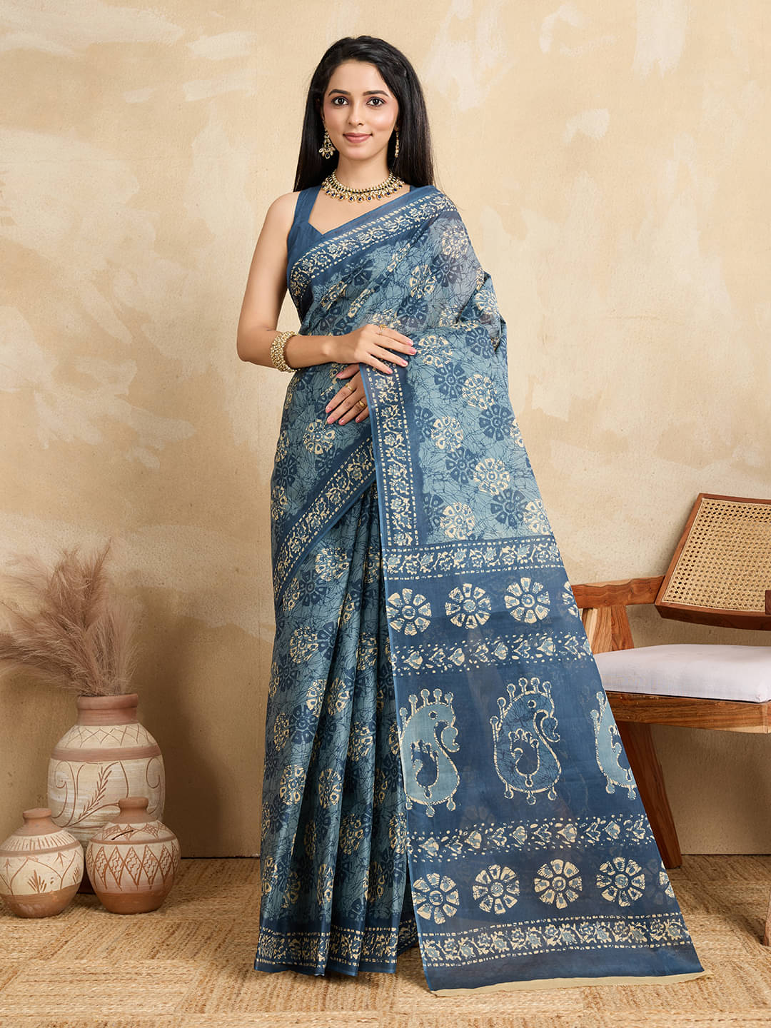     			SHANVIKA Cotton Printed Saree Without Blouse Piece ( Teal )
