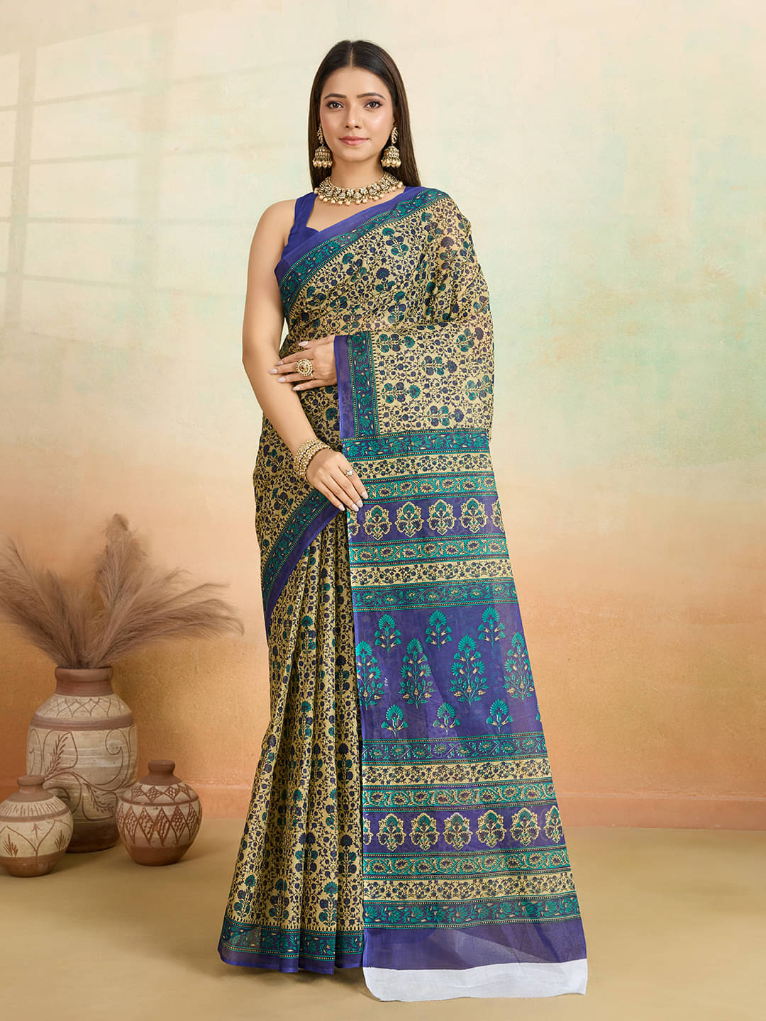 SHANVIKA Cotton Printed Saree Without Blouse Piece ( Beige ) SHANVIKA Cotton Printed Saree Without Blouse Piece ( Beige )