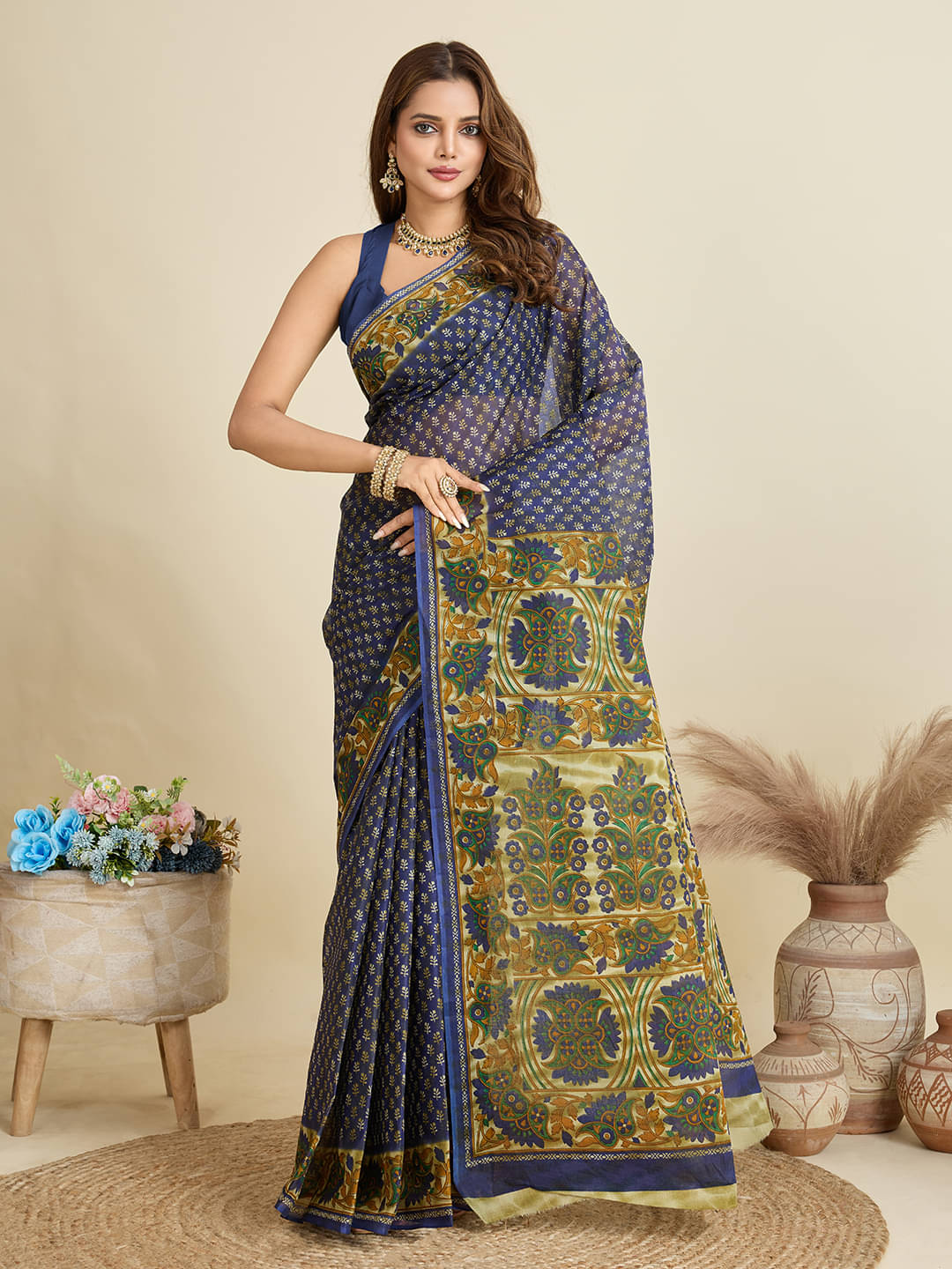 SHANVIKA Cotton Printed Saree Without Blouse Piece ( Navy Blue ) SHANVIKA Cotton Printed Saree Without Blouse Piece ( Navy Blue )