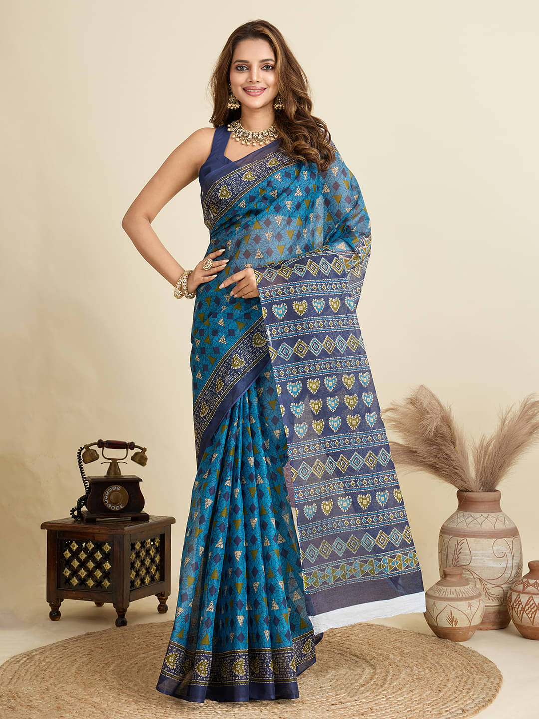     			SHANVIKA Cotton Printed Saree Without Blouse Piece ( Blue )