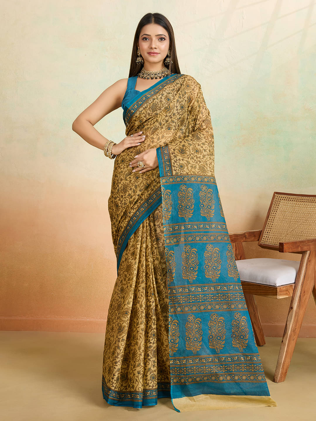 SHANVIKA Cotton Printed Saree Without Blouse Piece ( Beige ) SHANVIKA Cotton Printed Saree Without Blouse Piece ( Beige )