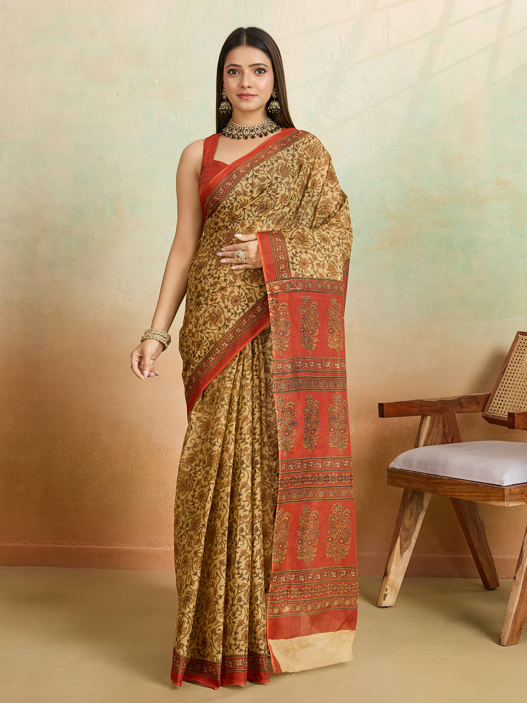     			SHANVIKA Cotton Printed Saree Without Blouse Piece ( Beige )