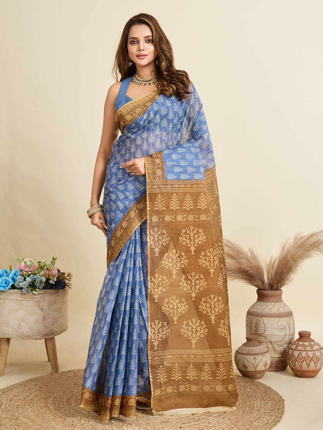 SHANVIKA Cotton Printed Saree Without Blouse Piece ( Blue ) SHANVIKA Cotton Printed Saree Without Blouse Piece ( Blue )