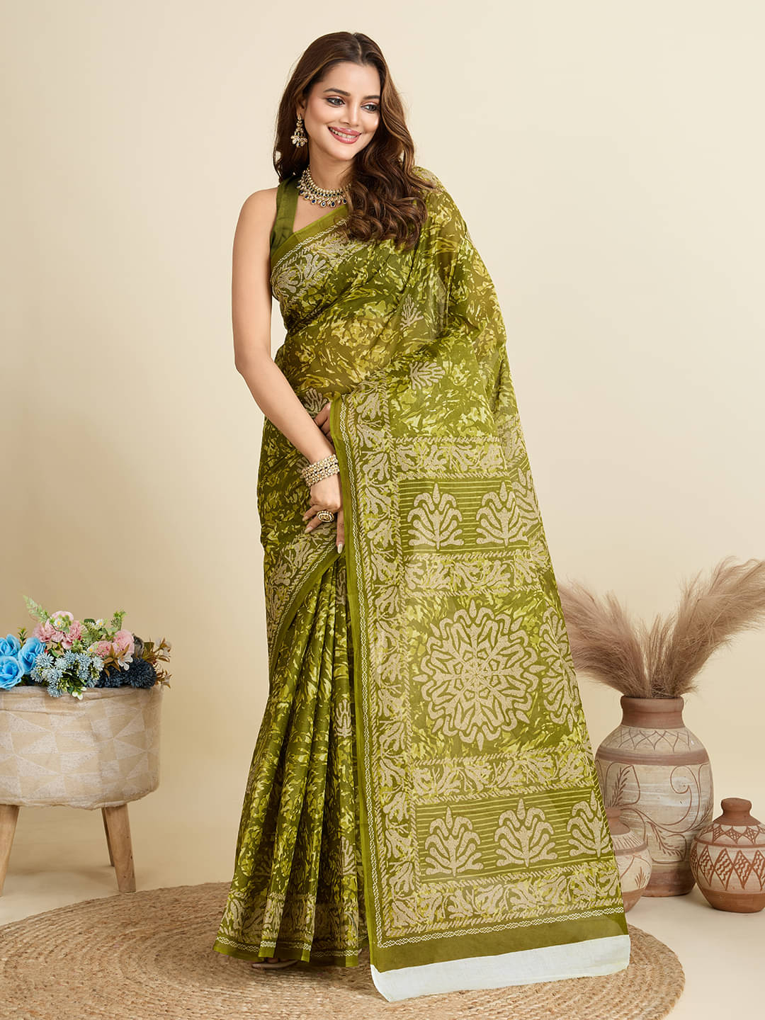SHANVIKA Cotton Printed Saree Without Blouse Piece ( Green ) SHANVIKA Cotton Printed Saree Without Blouse Piece ( Green )