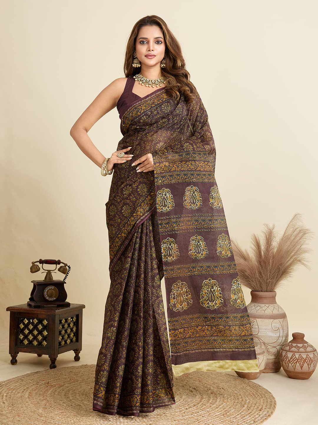     			SHANVIKA Cotton Printed Saree Without Blouse Piece ( Brown )