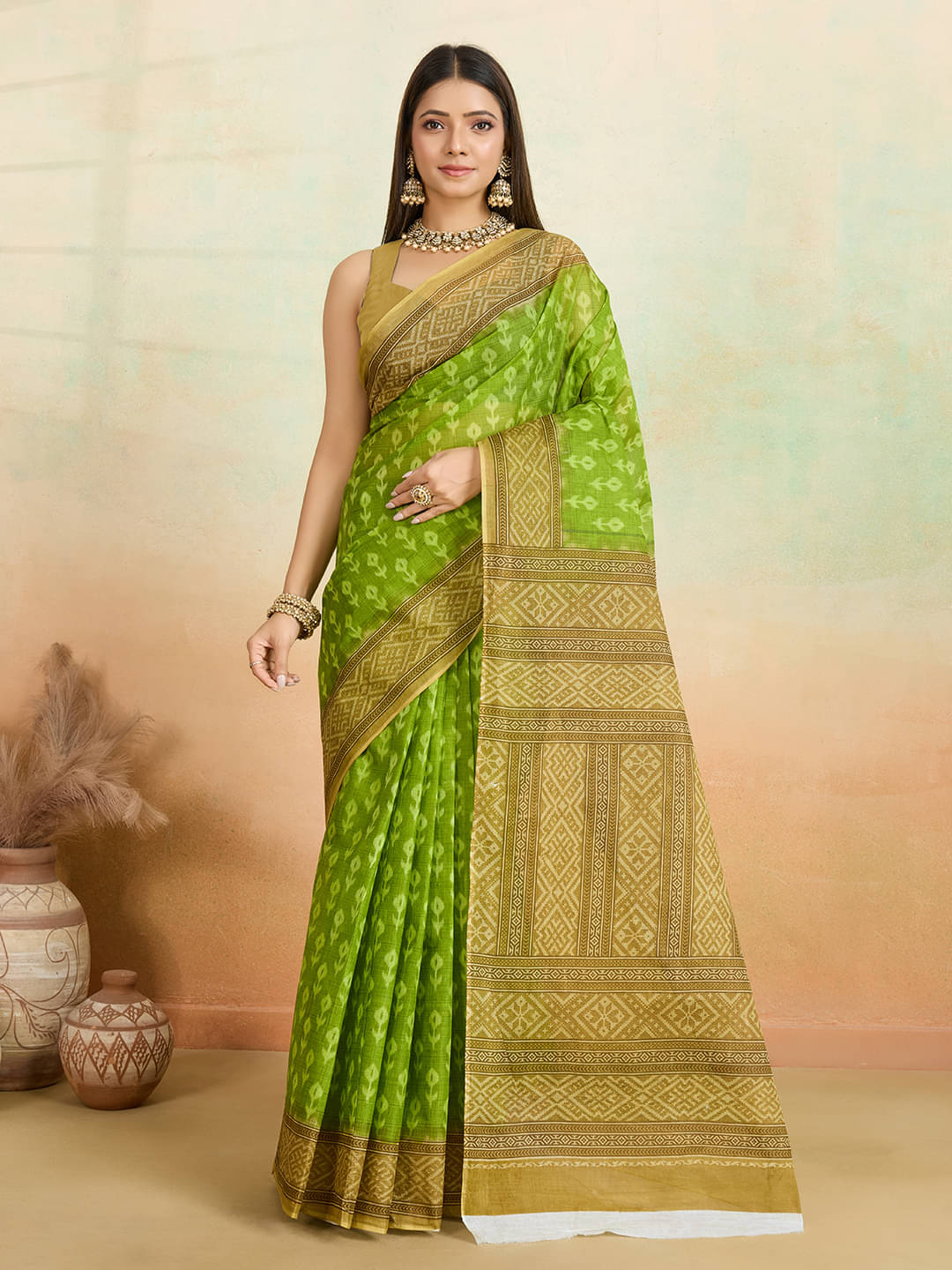     			SHANVIKA Cotton Printed Saree Without Blouse Piece ( Green )