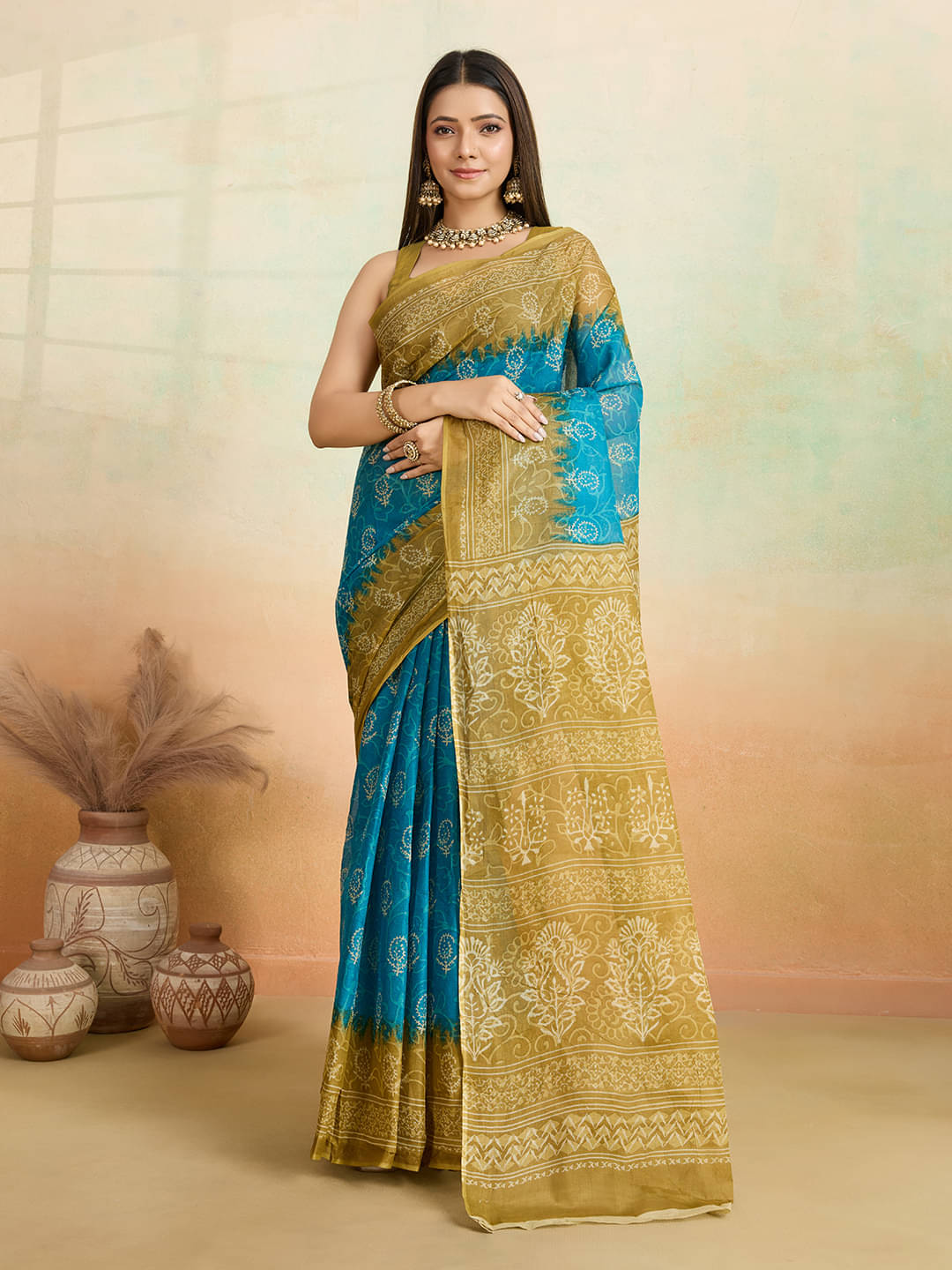     			SHANVIKA Cotton Printed Saree Without Blouse Piece ( Blue )