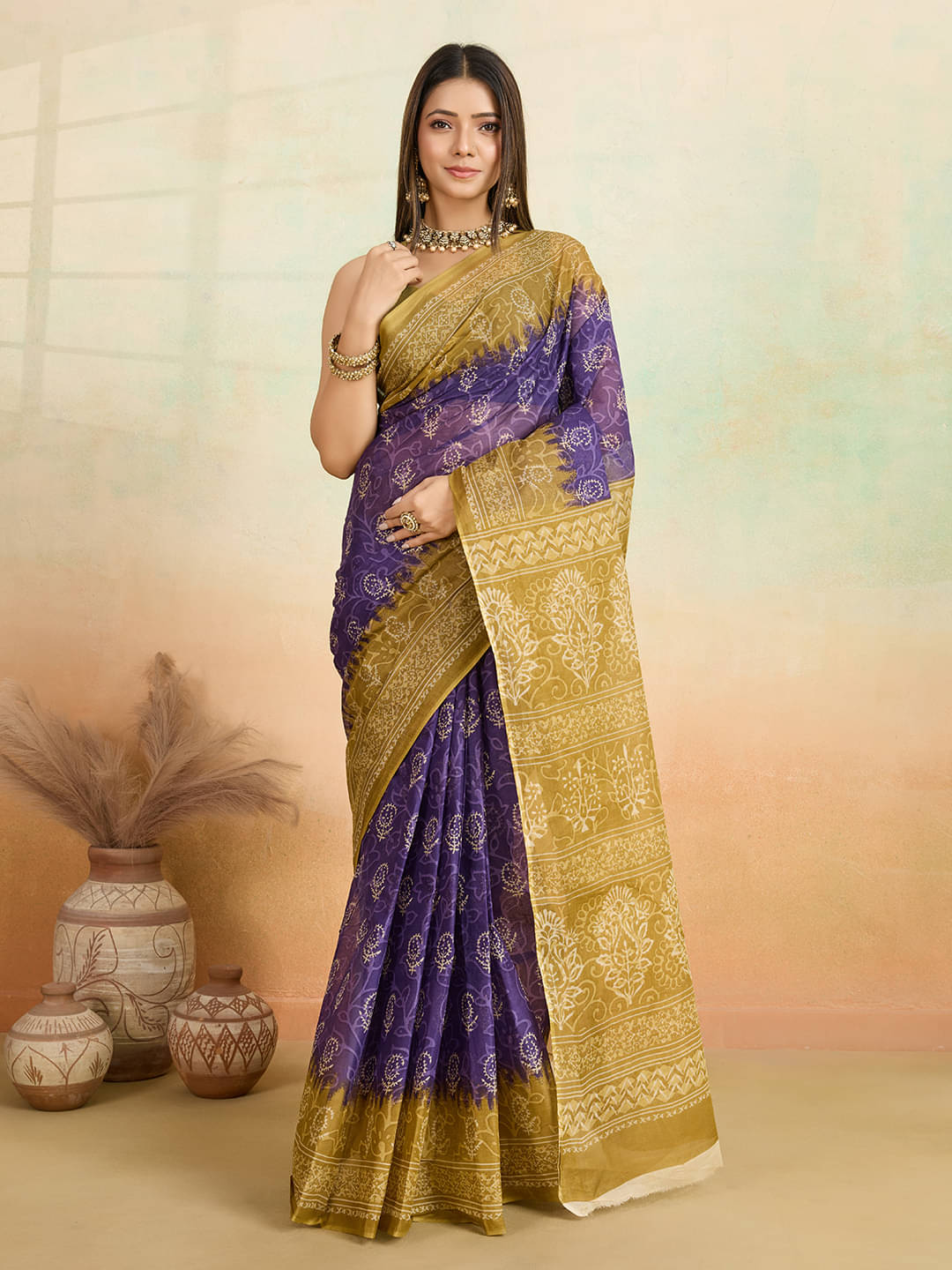     			SHANVIKA Cotton Printed Saree Without Blouse Piece ( Purple )