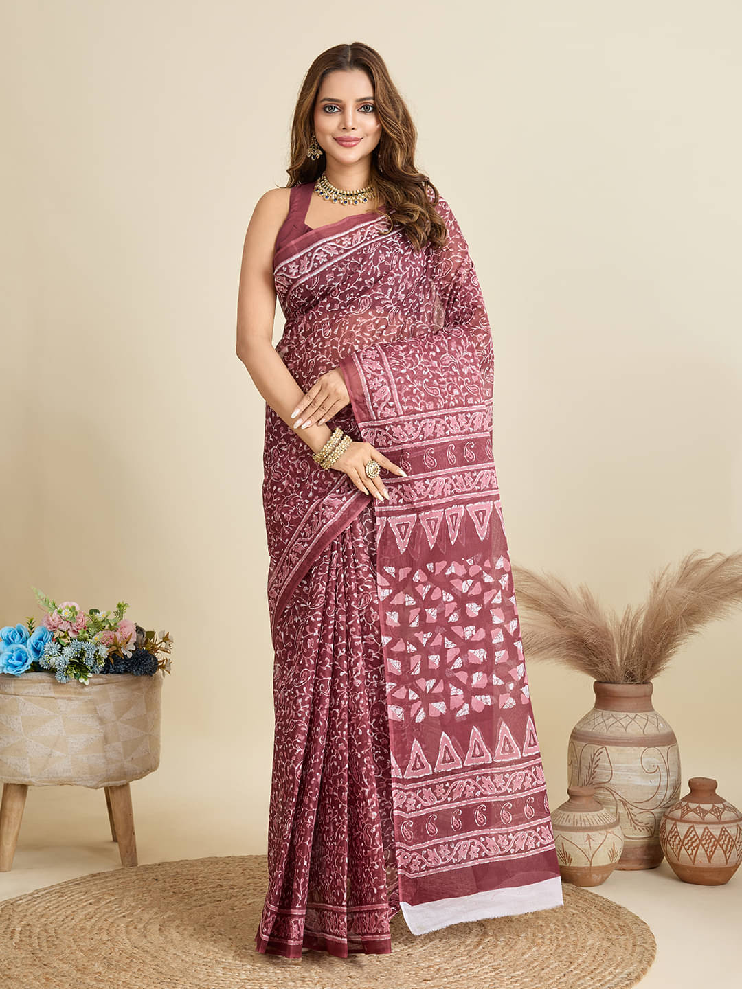 SHANVIKA Cotton Printed Saree Without Blouse Piece ( Maroon ) SHANVIKA Cotton Printed Saree Without Blouse Piece ( Maroon )