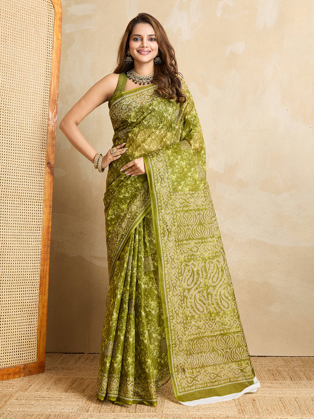 SHANVIKA Cotton Printed Saree Without Blouse Piece ( Green )     			SHANVIKA Cotton Printed Saree Without Blouse Piece ( Green )