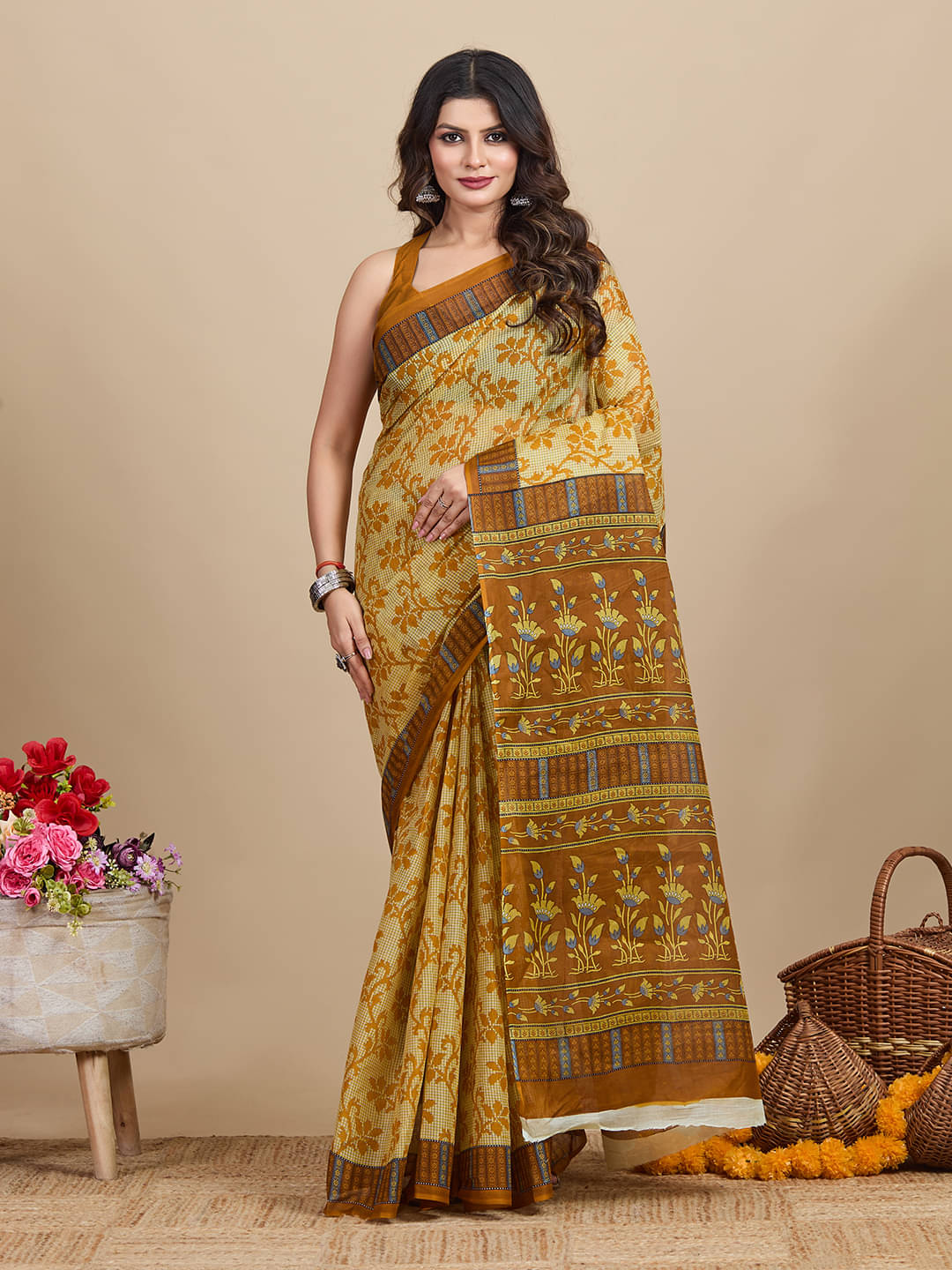     			SHANVIKA Cotton Printed Saree Without Blouse Piece ( Yellow )
