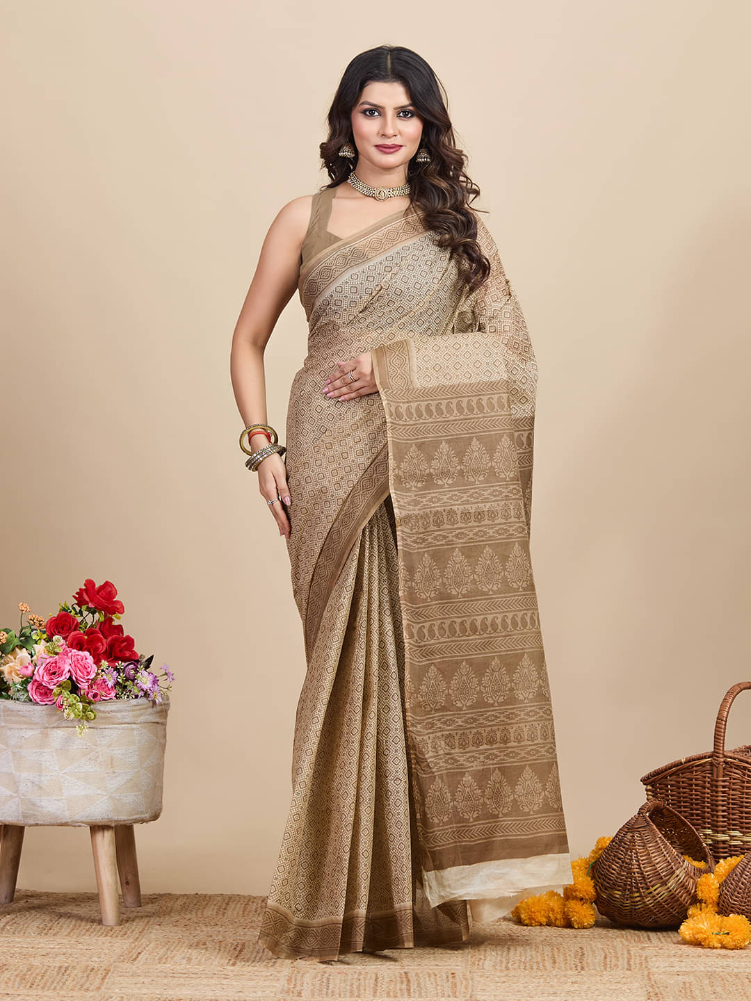 SHANVIKA Cotton Printed Saree Without Blouse Piece ( Beige ) SHANVIKA Cotton Printed Saree Without Blouse Piece ( Beige )