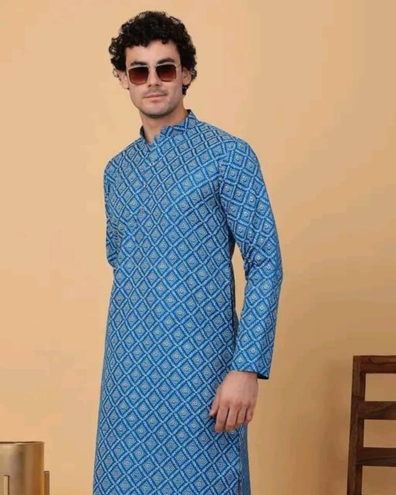    			Shree Ganesh Creation Sky Blue Cotton Blend Men's Regular Kurta ( Pack of 1 )