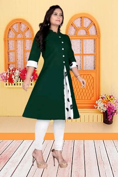 TRIONZA Women Cotton Flex Solid A-line Kurti ( Green ) TRIONZA Women Cotton Flex Solid A-line Kurti ( Green )