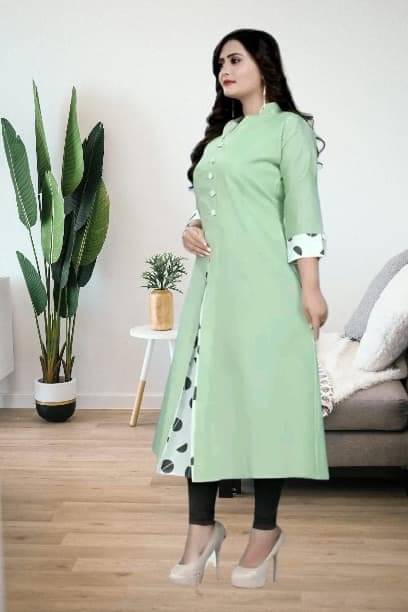     			TRIONZA Women Cotton Flex Solid A-line Kurti ( Light Green )
