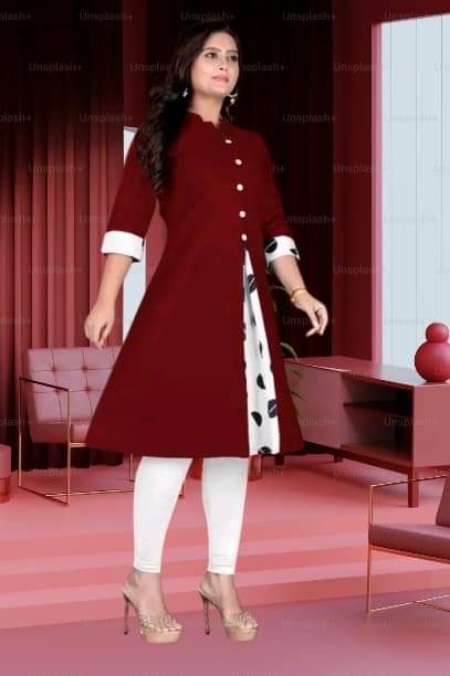     			TRIONZA Women Cotton Flex Solid A-line Kurti ( Maroon )