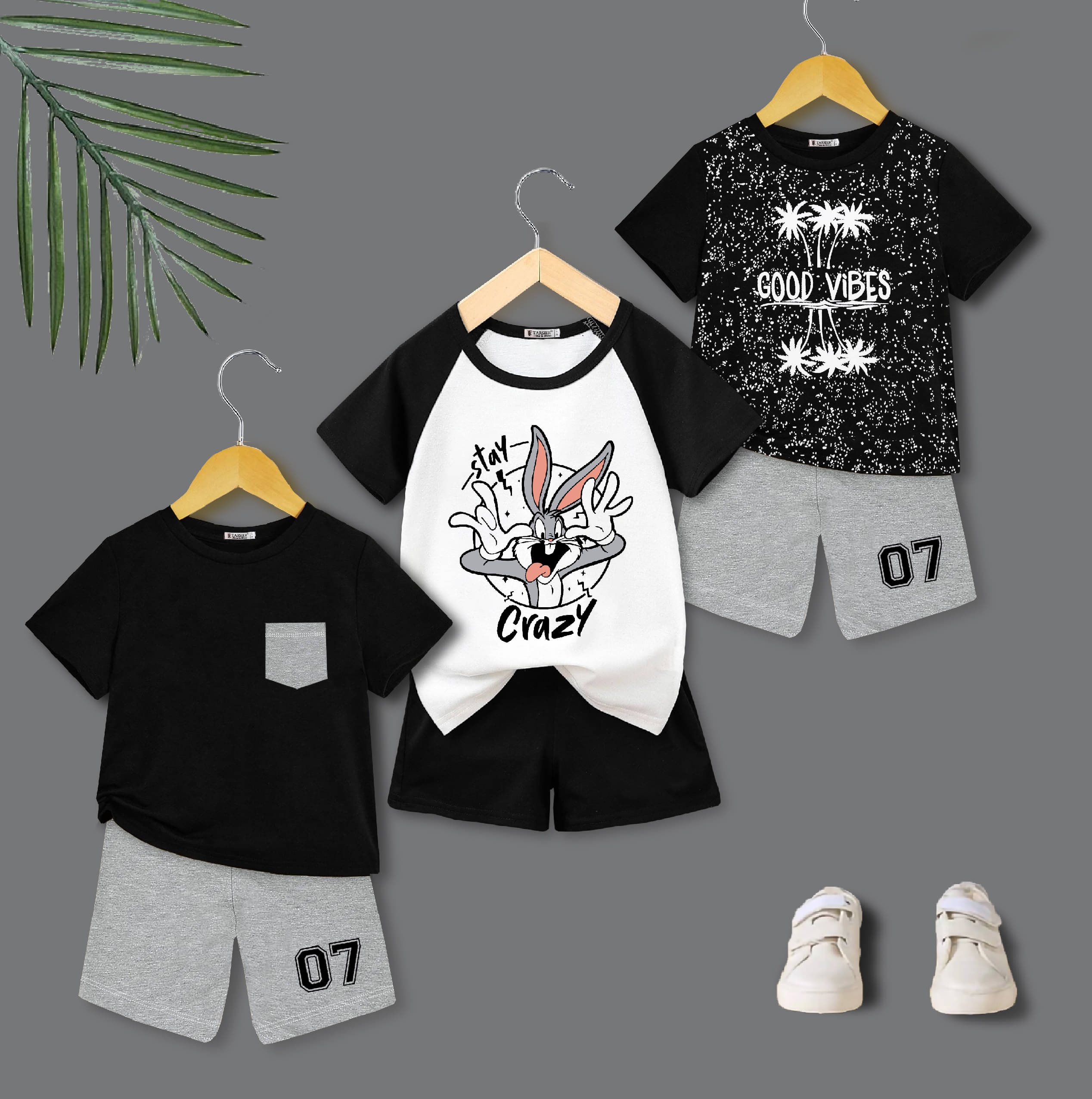 Tarsier Pack of 3 Boys Cotton Blend T-Shirt & Shorts Set ( Multicolor 3 ) Tarsier Pack of 3 Boys Cotton Blend T-Shirt & Shorts Set ( Multicolor 3 )