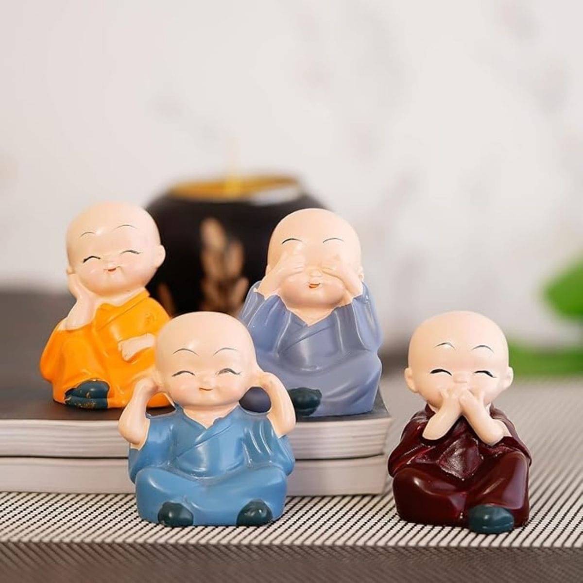     			Tiny Shiny Colorful 4 Monks Buddha Monk Statues for Home Decor and Gifts Car Deshboard