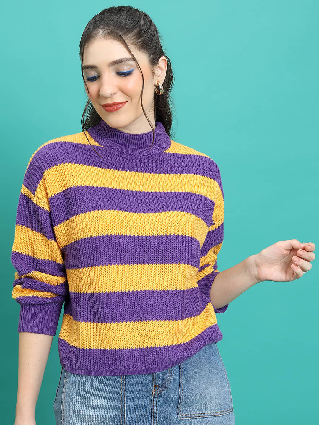     			Tokyo Talkies Women Acrylic High Neck Pullover ( Purple )