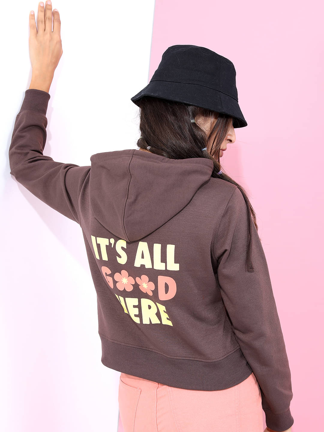    			Tokyo Talkies Cotton Blend Women's Hooded Sweatshirt ( Brown )