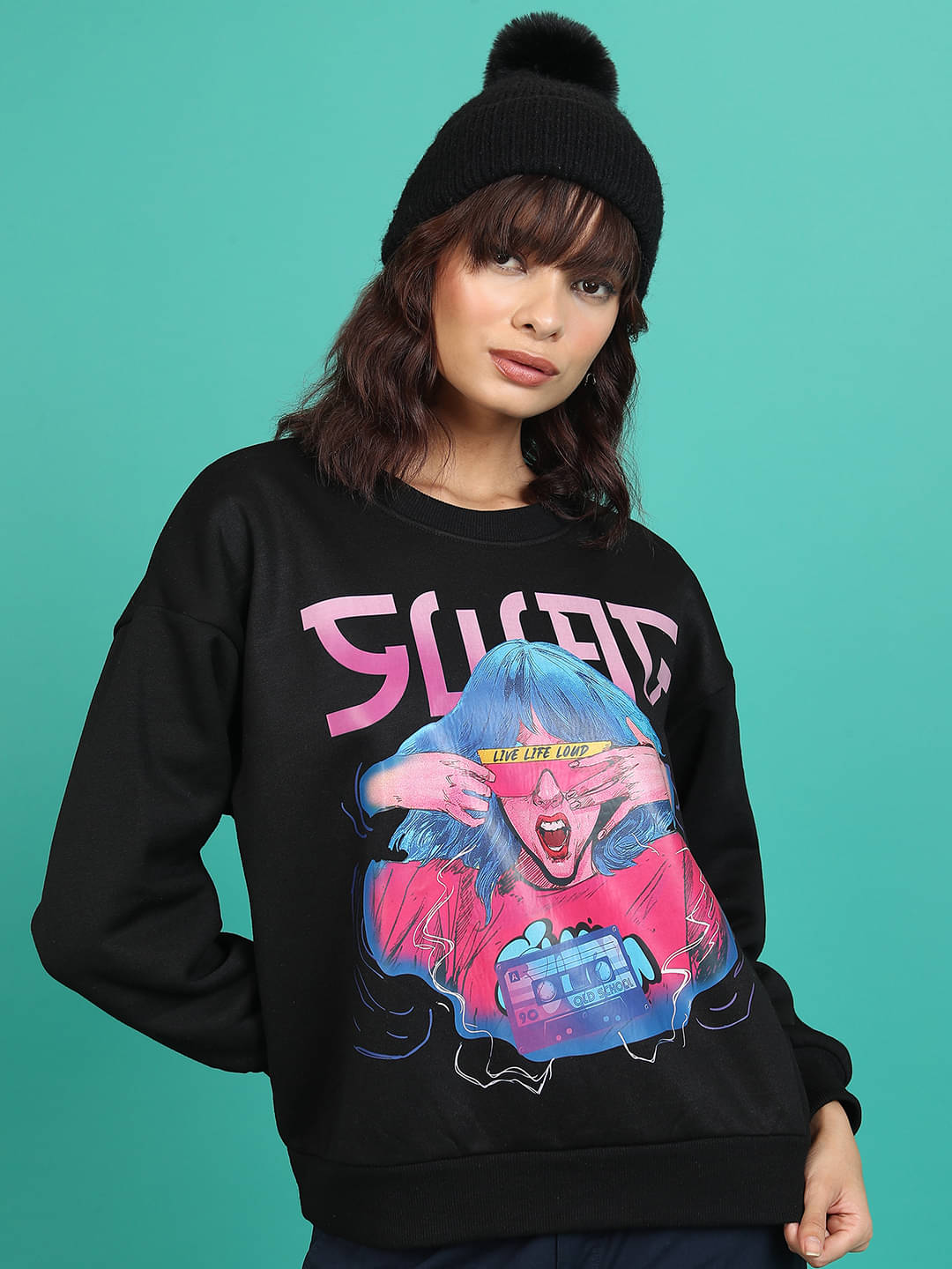    			Tokyo Talkies Polyester Women's Non Hooded Sweatshirt ( Black )