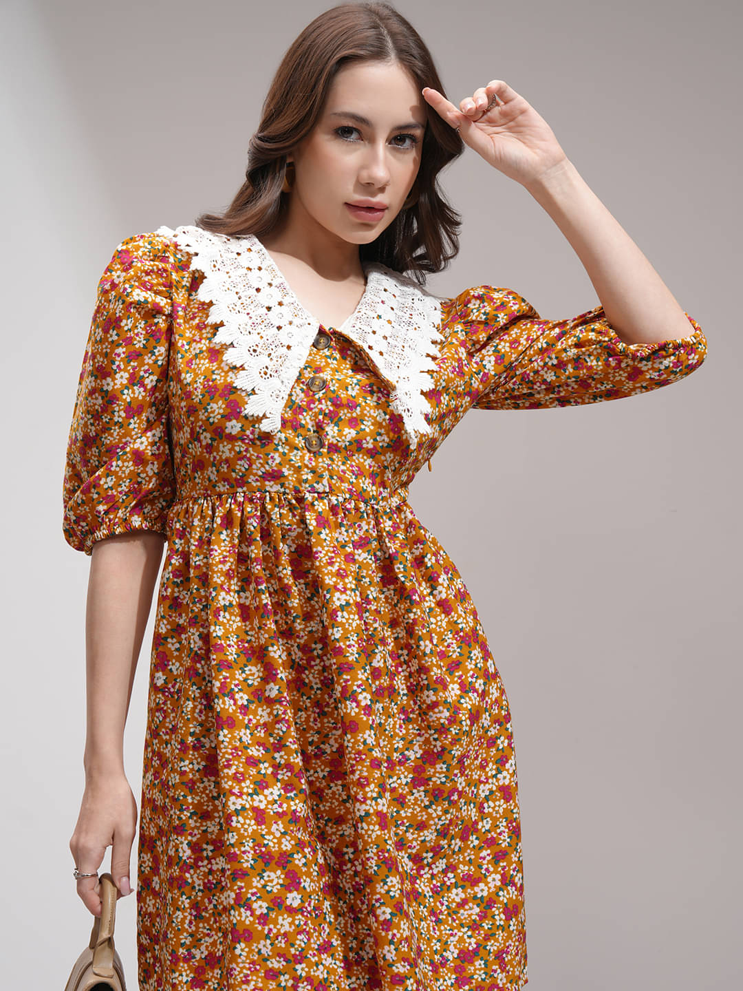     			Tokyo Talkies Women Polyester Printed A-line Dress ( Yellow )