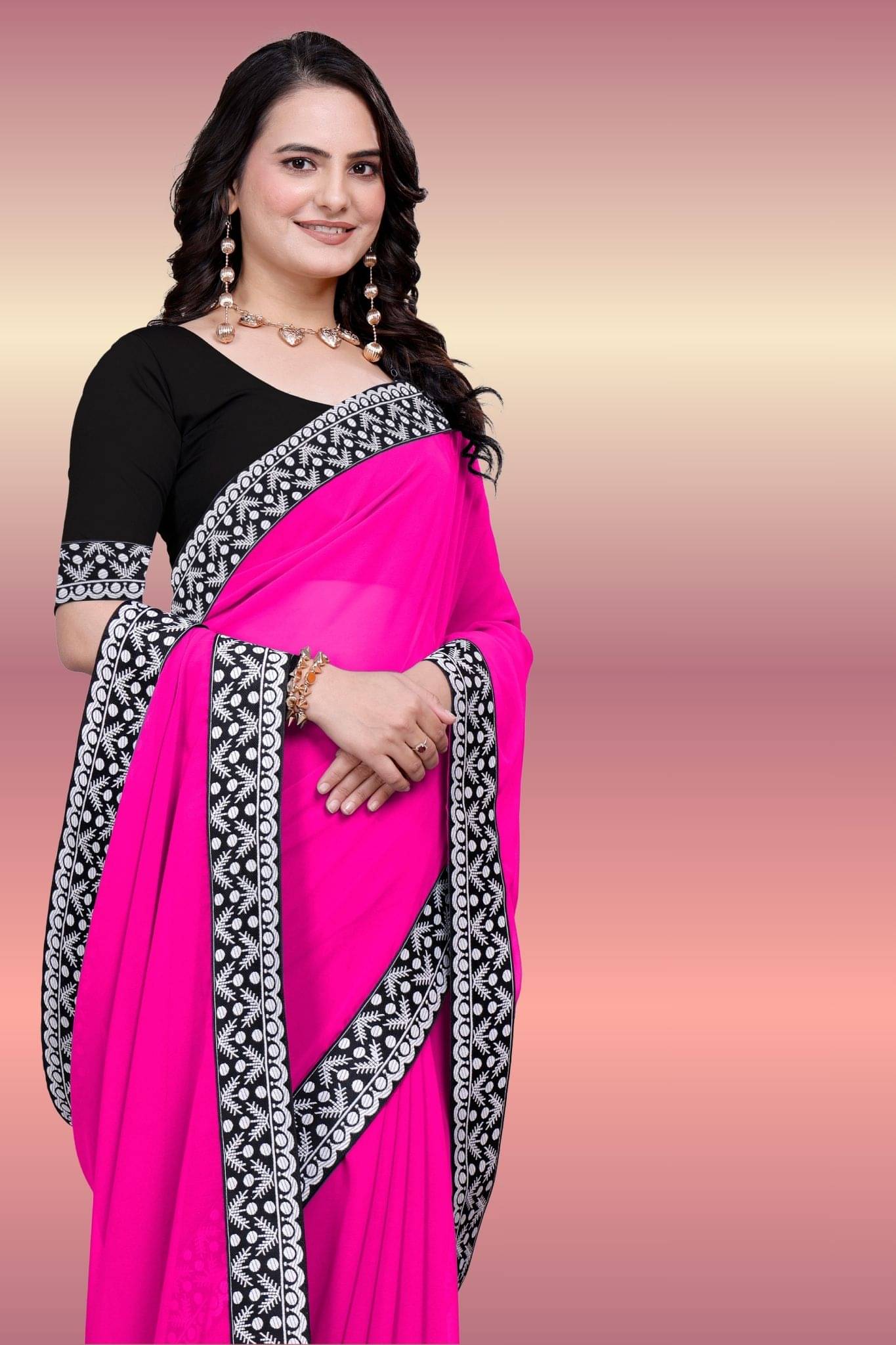 aaishreekhodiyar Georgette Embellished Saree With Unstitched Blouse Piece ( Rani ) aaishreekhodiyar Georgette Embellished Saree With Unstitched Blouse Piece ( Rani )