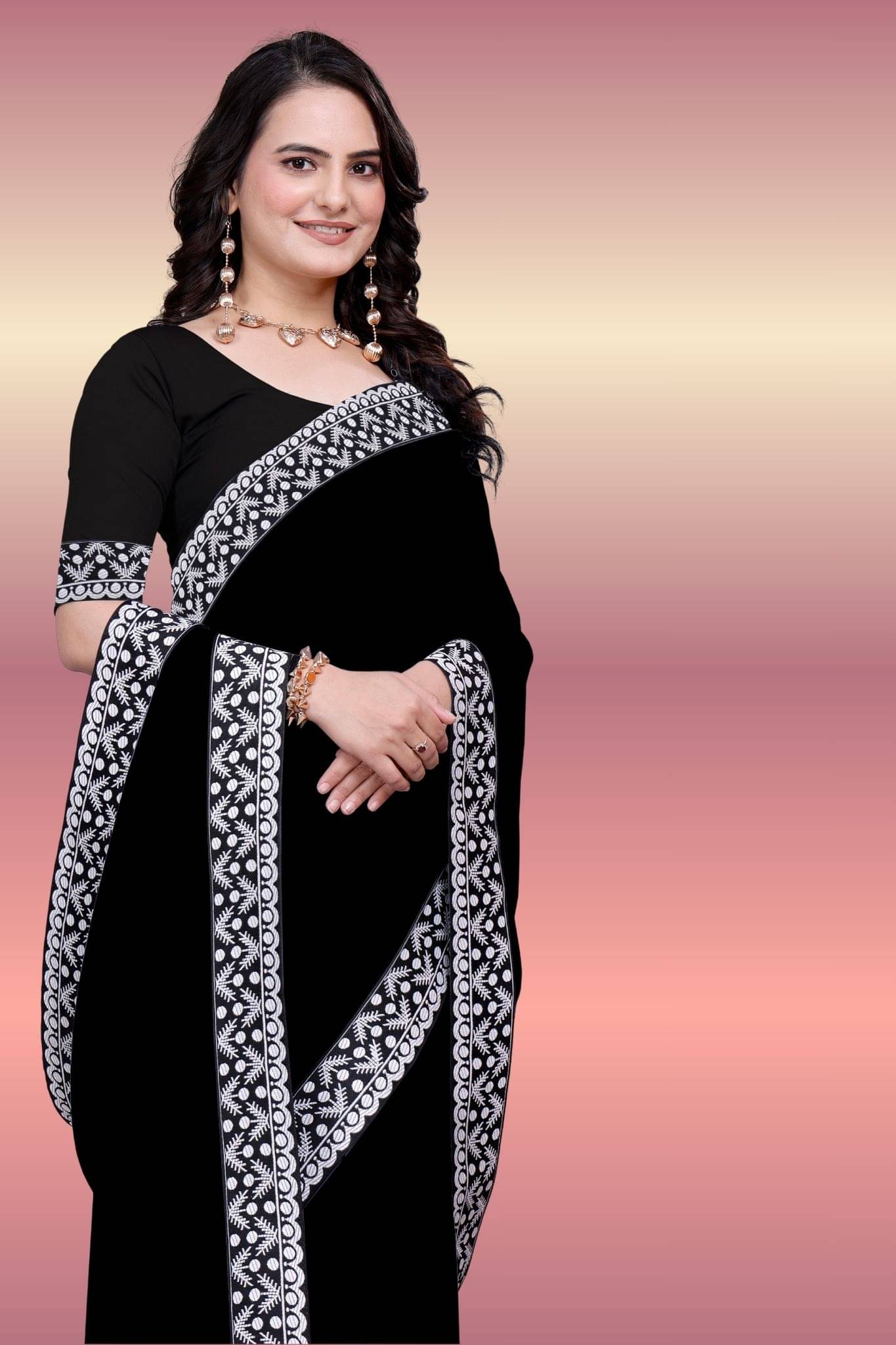 aaishreekhodiyar Georgette Embellished Saree With Unstitched Blouse Piece ( Black ) aaishreekhodiyar Georgette Embellished Saree With Unstitched Blouse Piece ( Black )