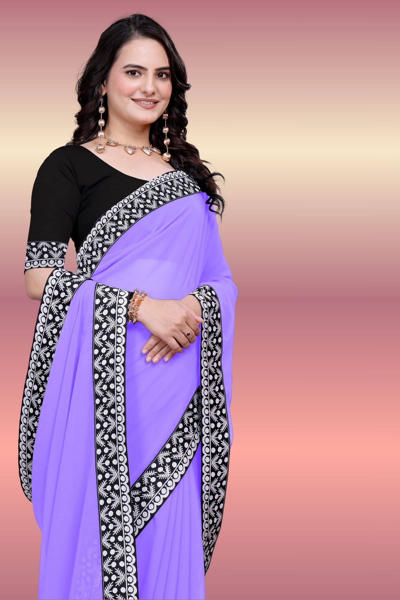 aaishreekhodiyar Georgette Embellished Saree With Unstitched Blouse Piece ( Lavender ) aaishreekhodiyar Georgette Embellished Saree With Unstitched Blouse Piece ( Lavender )