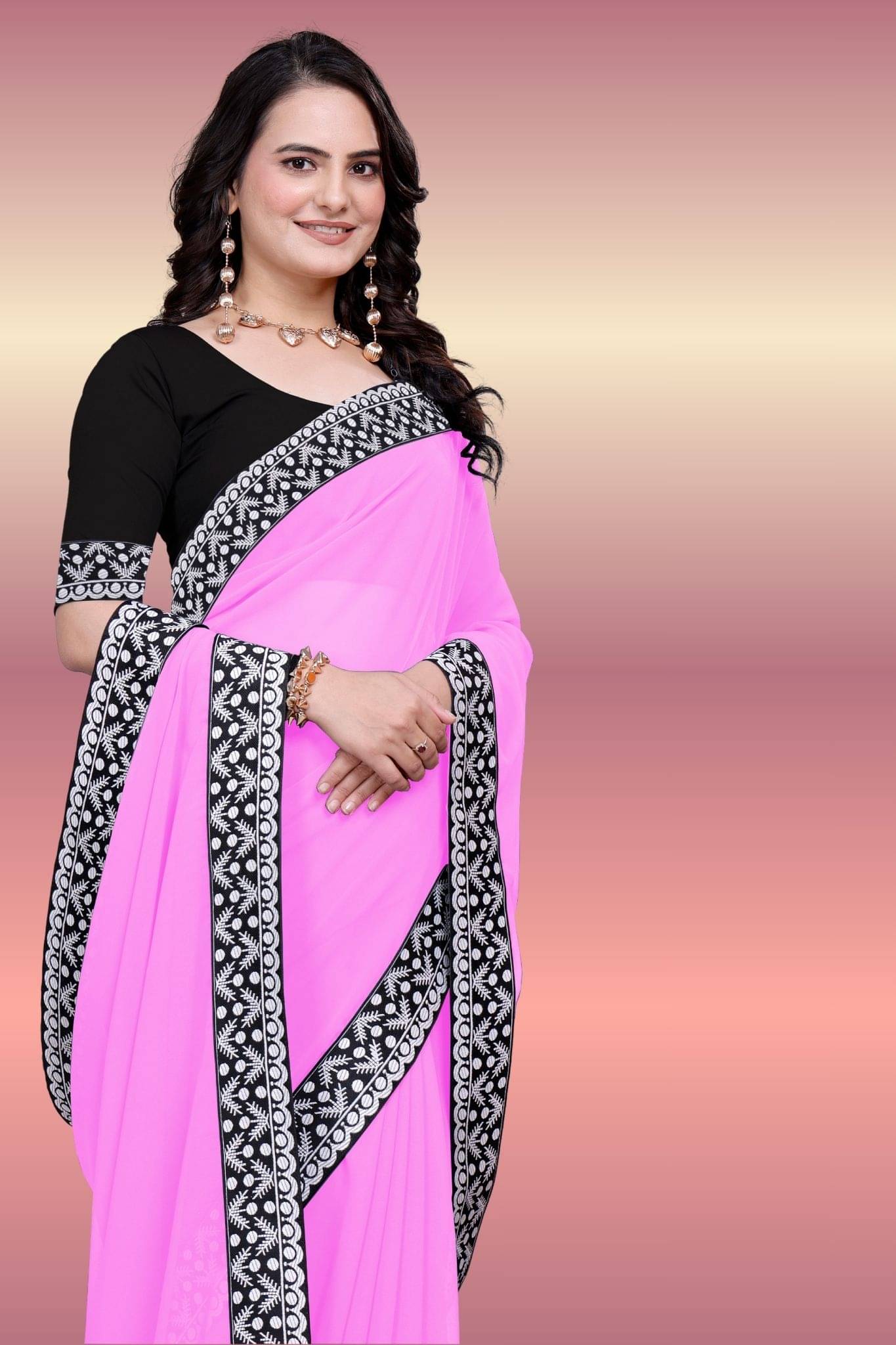     			aaishreekhodiyar Georgette Solid Banarasi saree With Unstitched Blouse Piece ( Pink )