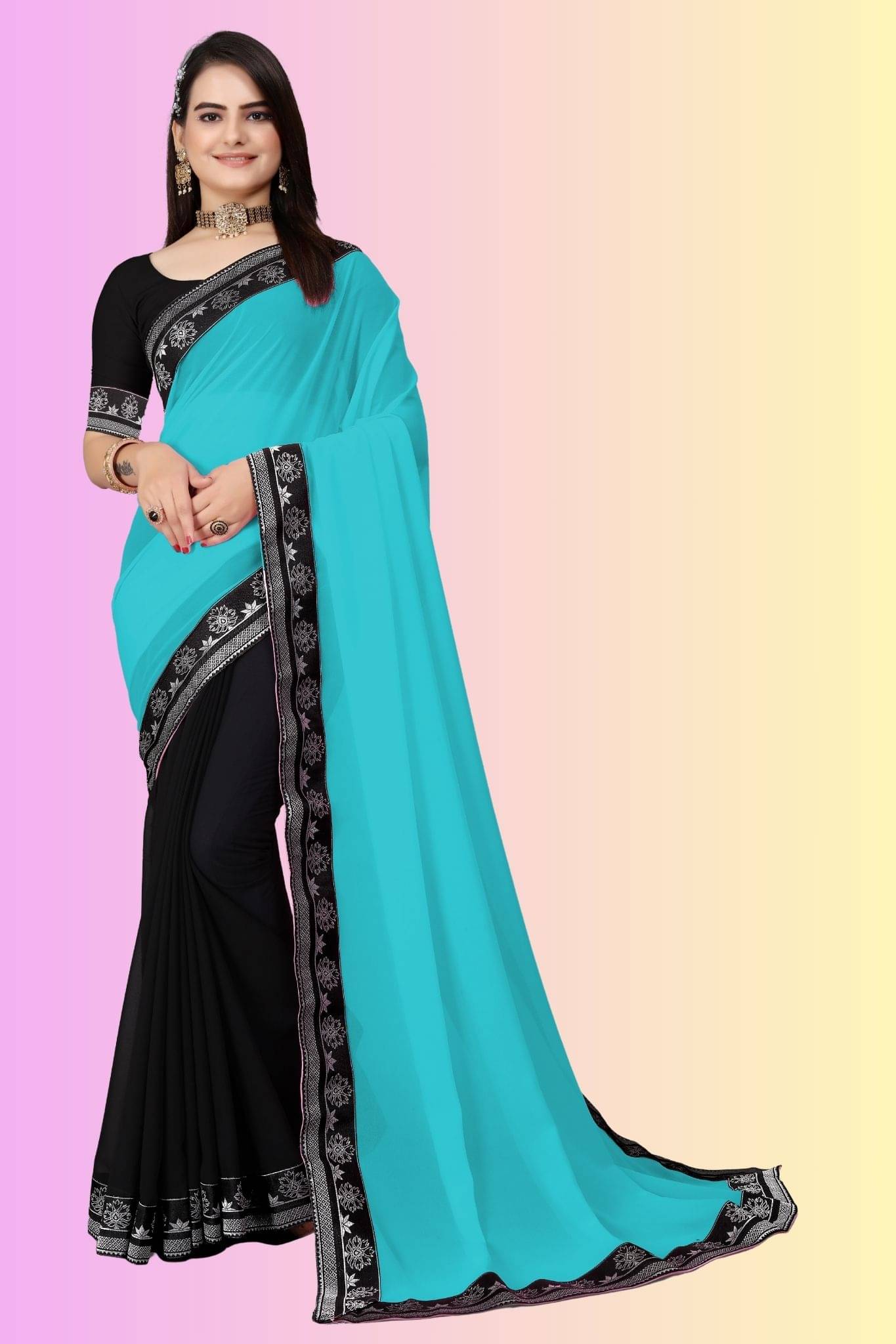 aaishreekhodiyar Georgette Woven Saree With Unstitched Blouse Piece ( Sky Blue )     			aaishreekhodiyar Georgette Woven Saree With Unstitched Blouse Piece ( Sky Blue )