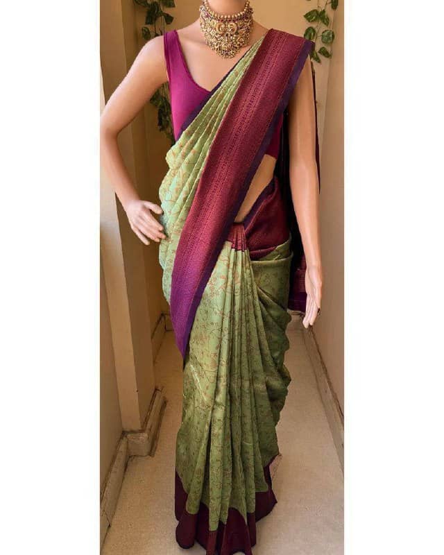 fab woven Art Silk Woven Kanjeevaram Sarees With Unstitched Blouse Piece ( Light Green ) - Sarees | Buy online on ZillyBuy