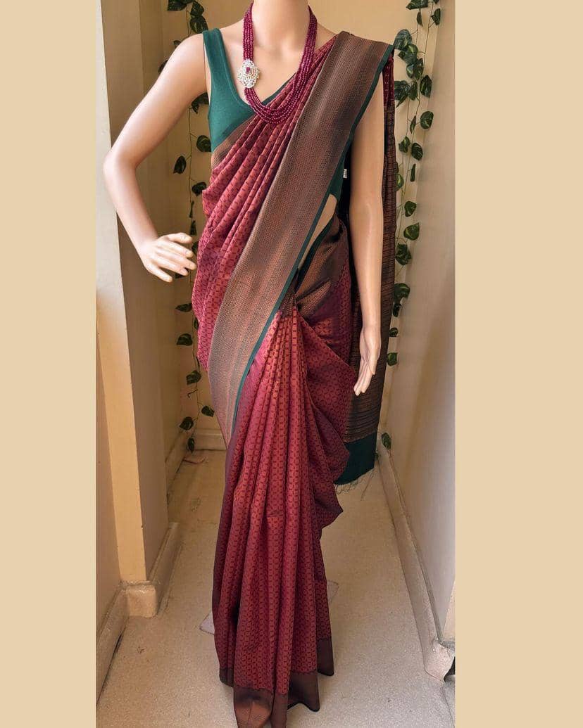 fab woven Art Silk Woven Kanjeevaram Sarees With Unstitched Blouse Piece ( Beige ) - Sarees | Buy online on ZillyBuy