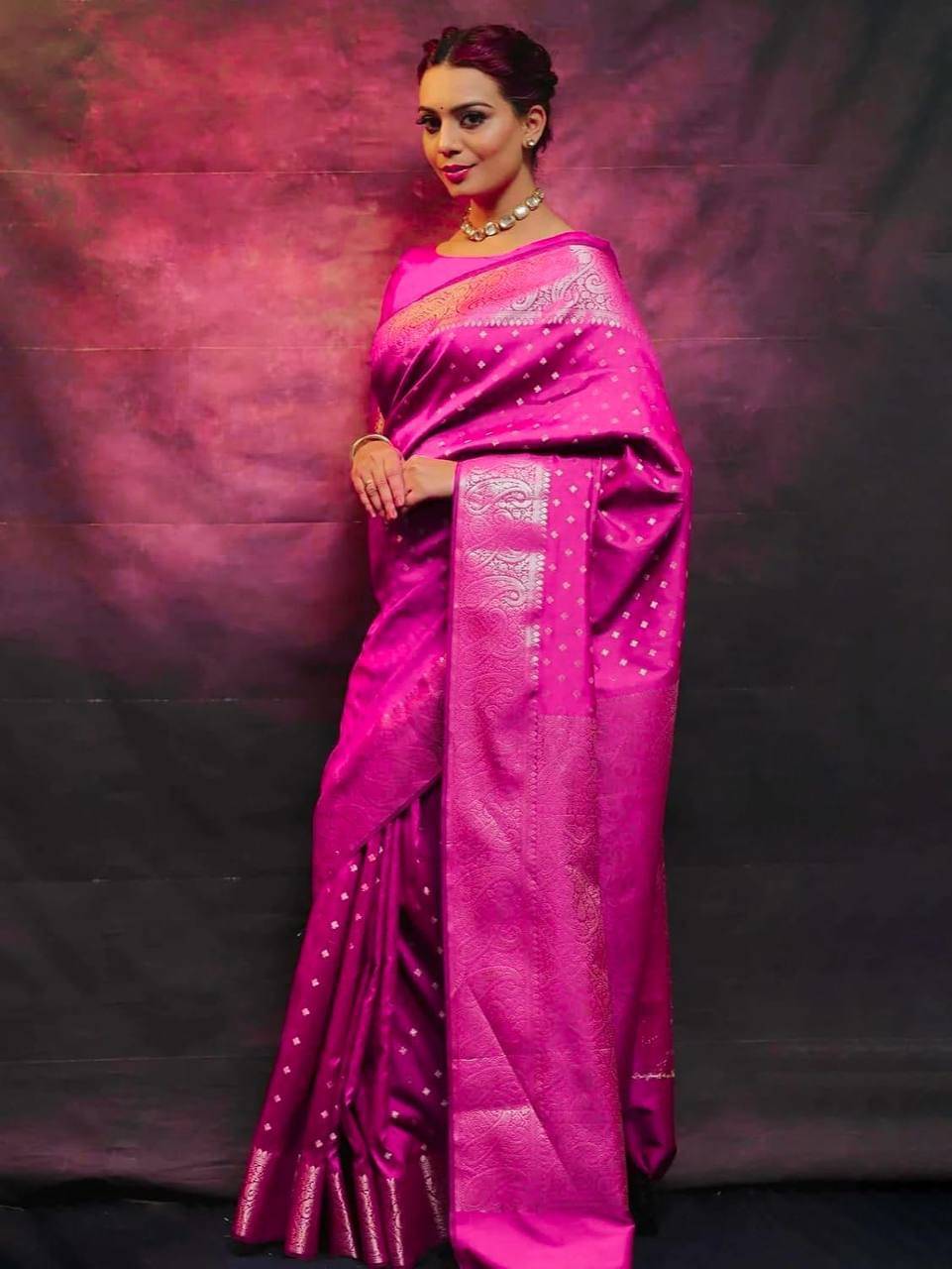 fab woven Art Silk Woven Kanjeevaram Sarees With Unstitched Blouse Piece ( Rani )     			fab woven Art Silk Woven Kanjeevaram Sarees With Unstitched Blouse Piece ( Rani )