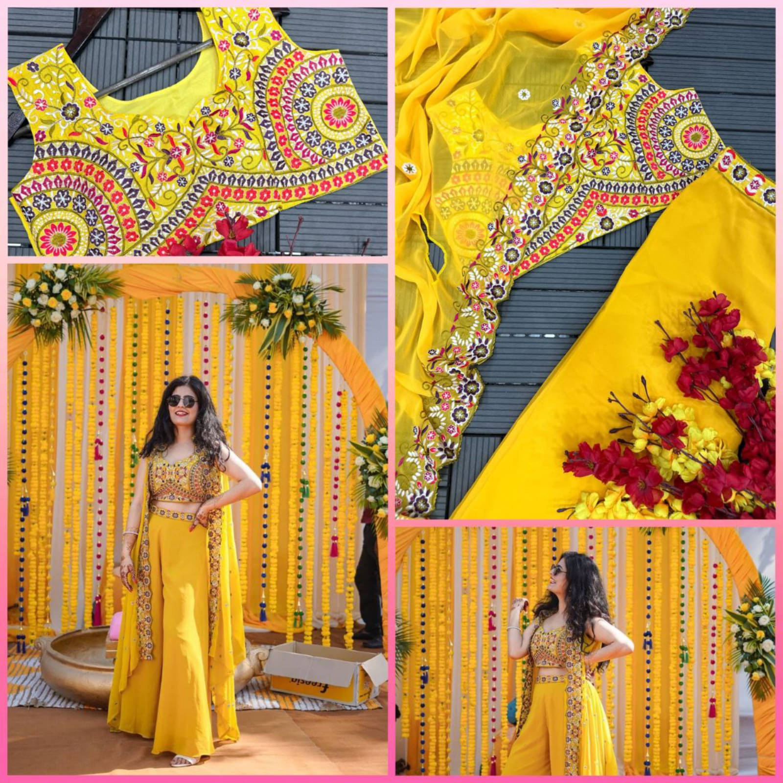 kastbhanjan Yellow Georgette A-line Stitched Lehenga     			kastbhanjan Yellow Georgette A-line Stitched Lehenga