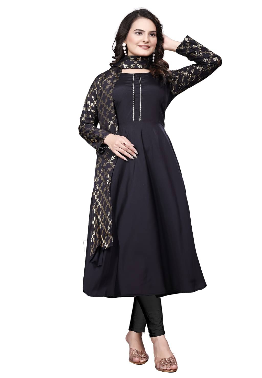     			shitdhey Women Polyester Anarkali Stitched Ethnic Gown ( Black )