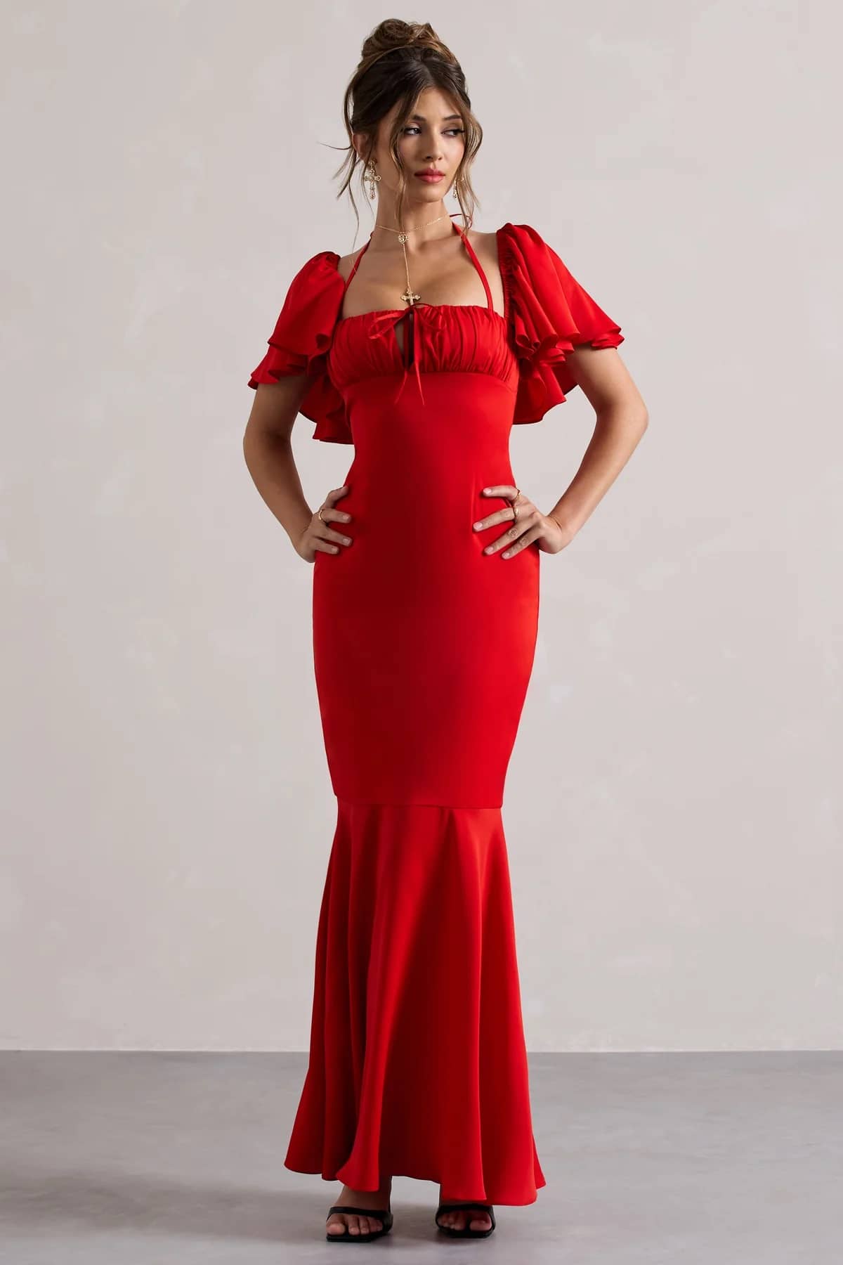 wanquila Women Crepe Solid Fit & Flare Dress ( Red )